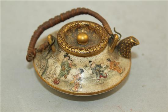 A Japanese Satsuma pottery miniature wine or tea pot, by Seikozan, Meiji period, 5.5cm. diam.